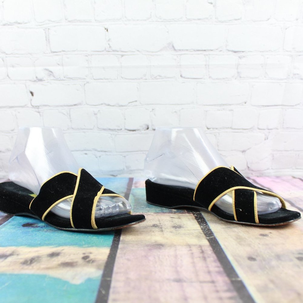 VTG Daniel Green Black Velvet Criss Cross Low Wedge Sandals 7 - Picture 3 of 9